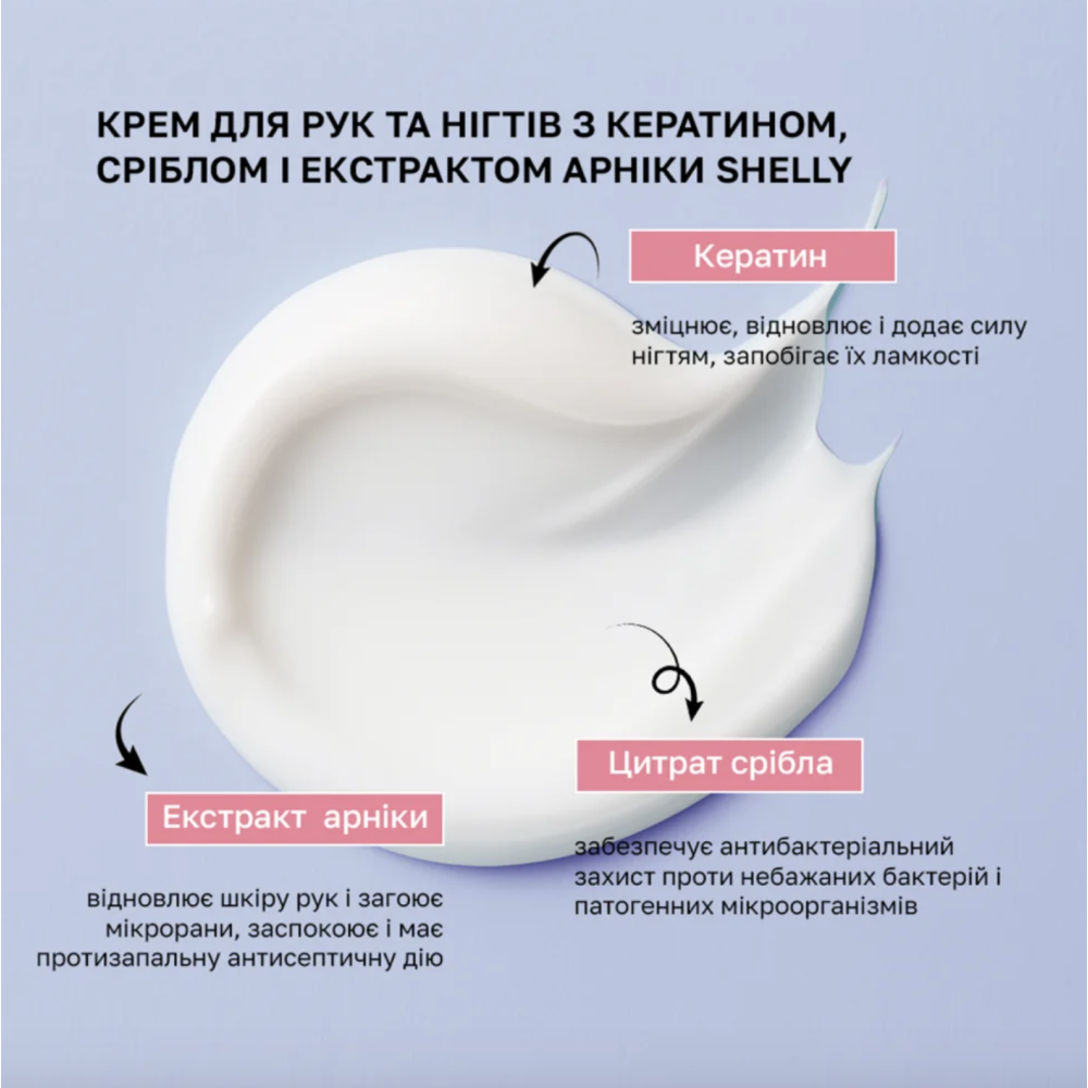 Shelly Крем для рук и ногтей с кератином, серебром и экстрактом арники 289378 Украина 4 ml