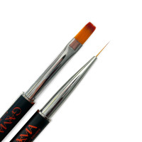 GA&MA+ Brush black double-sided / Пензлик чорний двосторонній (лайнер+плоский квадратний).  7702681 GEMELY Україна